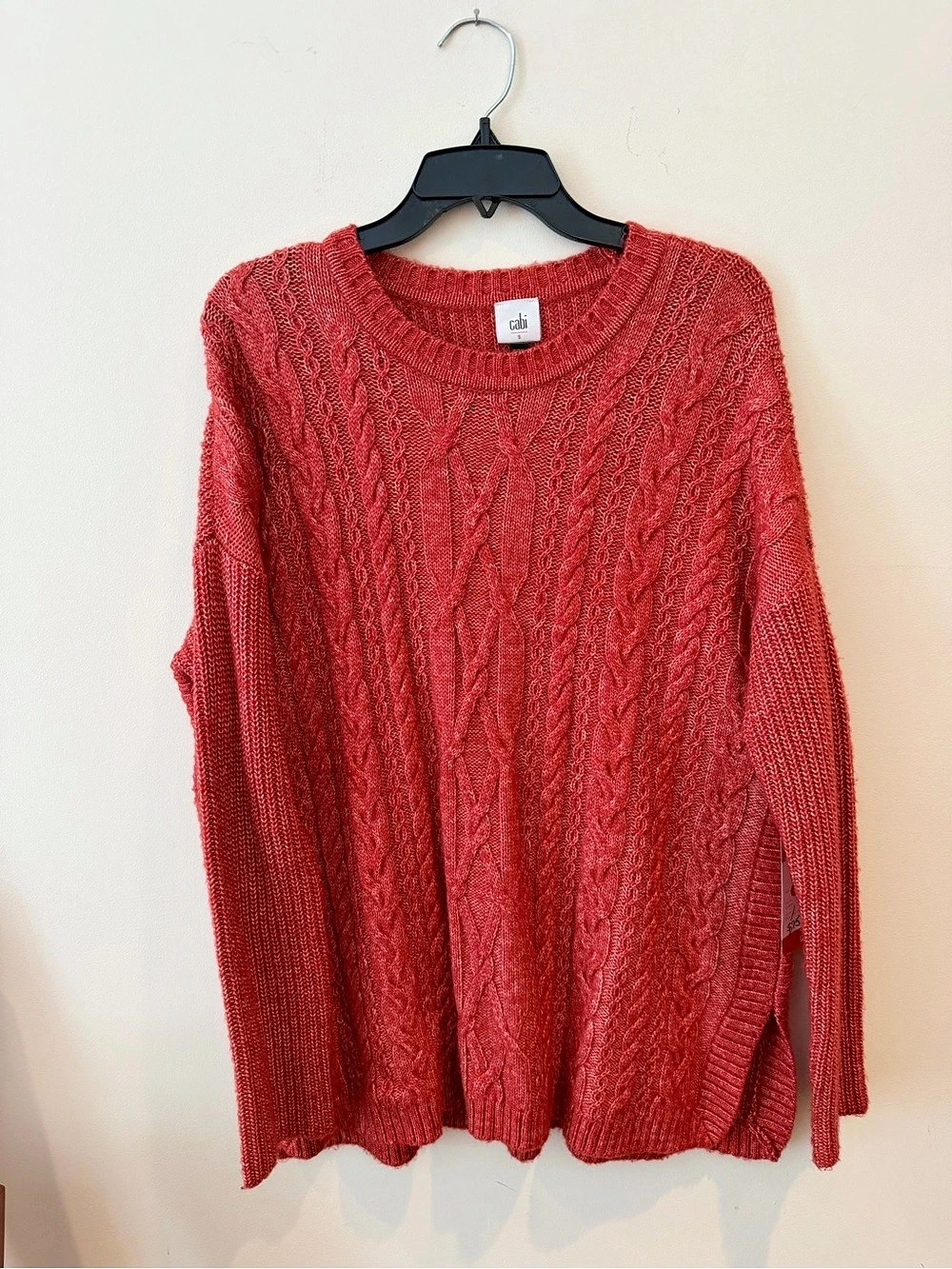 Cabi Playoff Pullover Cable Knit Sweater in Red Size Small NWT